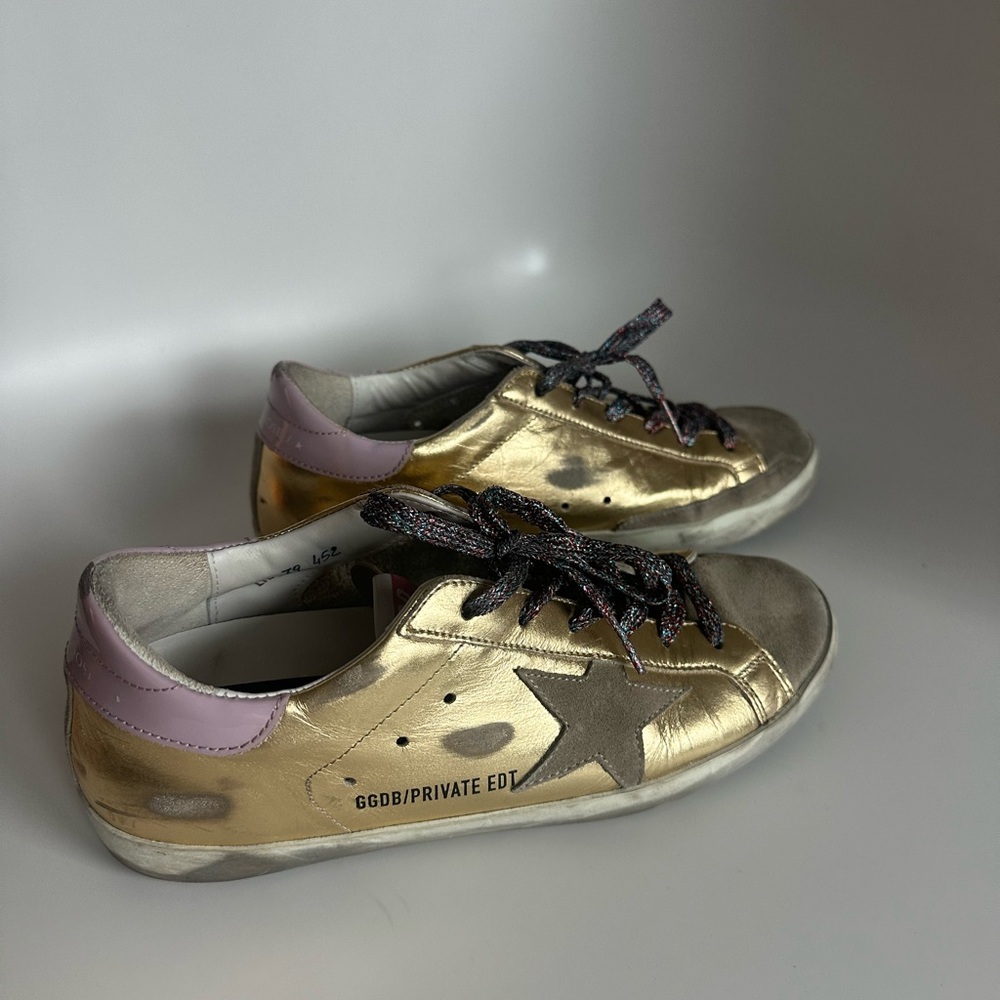 Golden Goose Gold Leather Sneakers